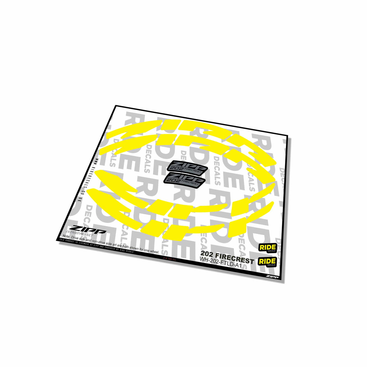 Zipp 202 Firecrest Rim Decals- Yellow- ride decals