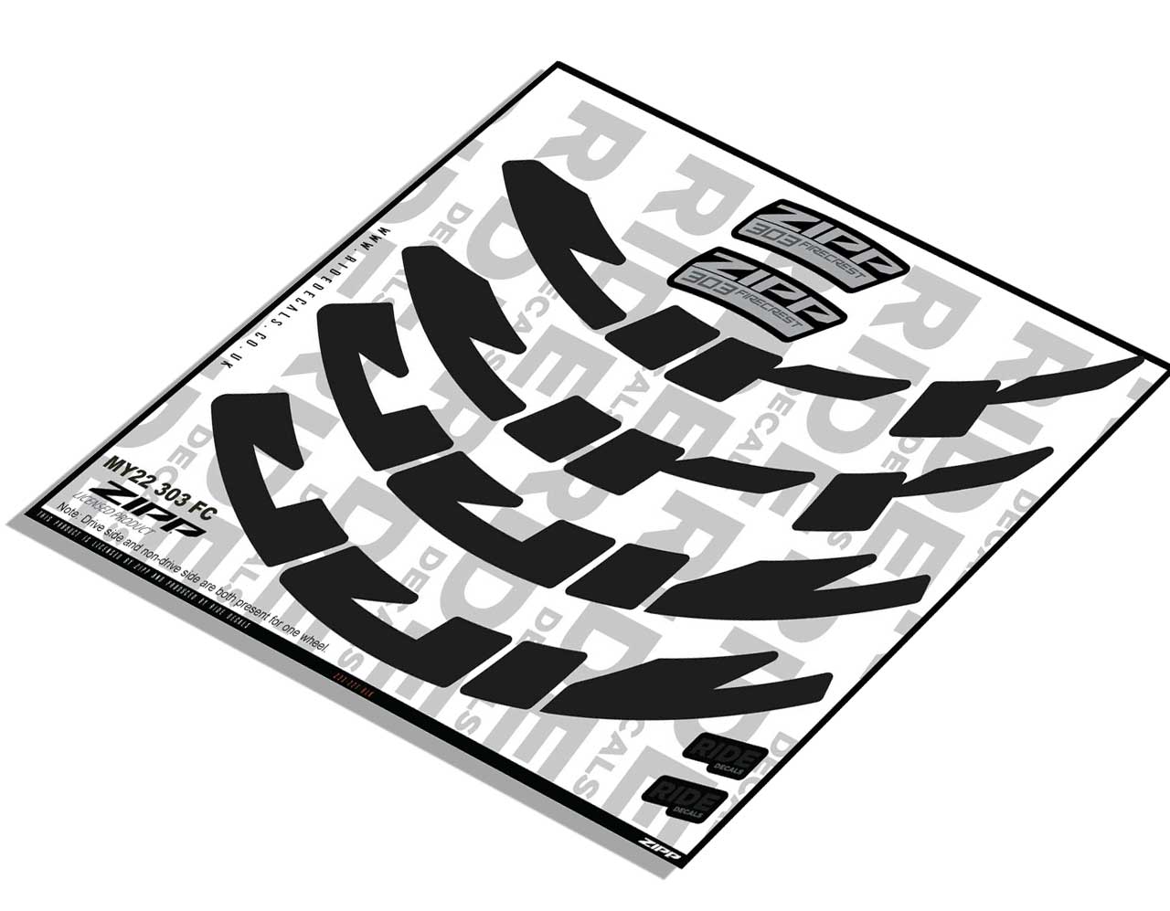 Zipp Sticker Rim Zipp 303 Firecrest Rim Decals Black - Ride Decals /Licensed by Zipp