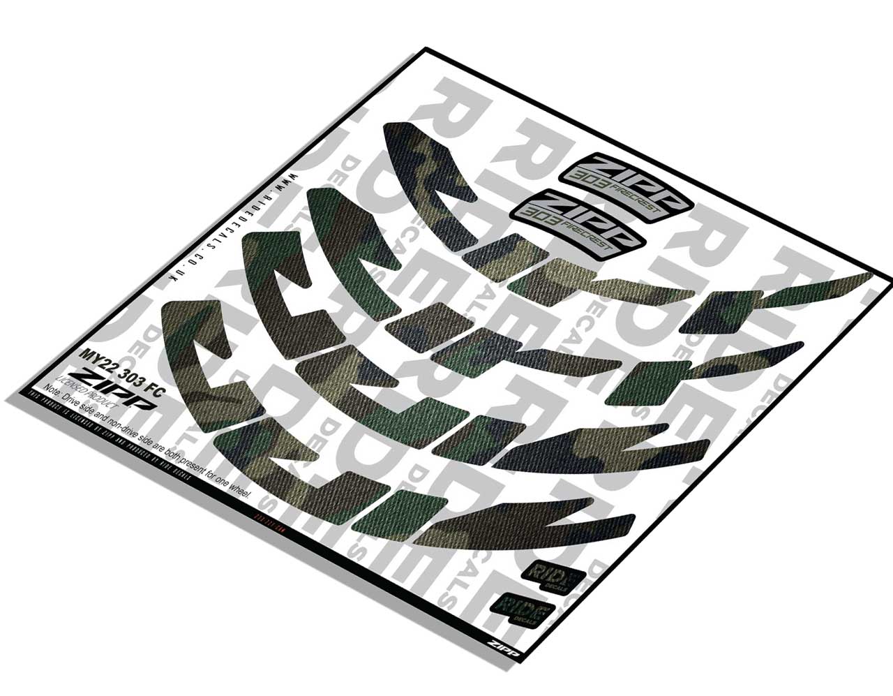 Zipp 303 Firecrest Rim Decals- Camo- ride decals