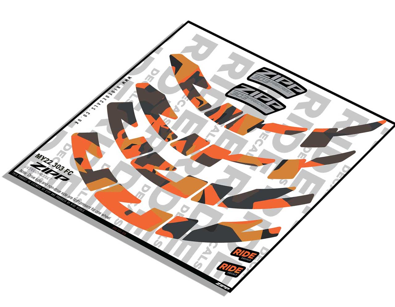 Zipp 303 Firecrest Rim Decals- Fire Camo- ride decals