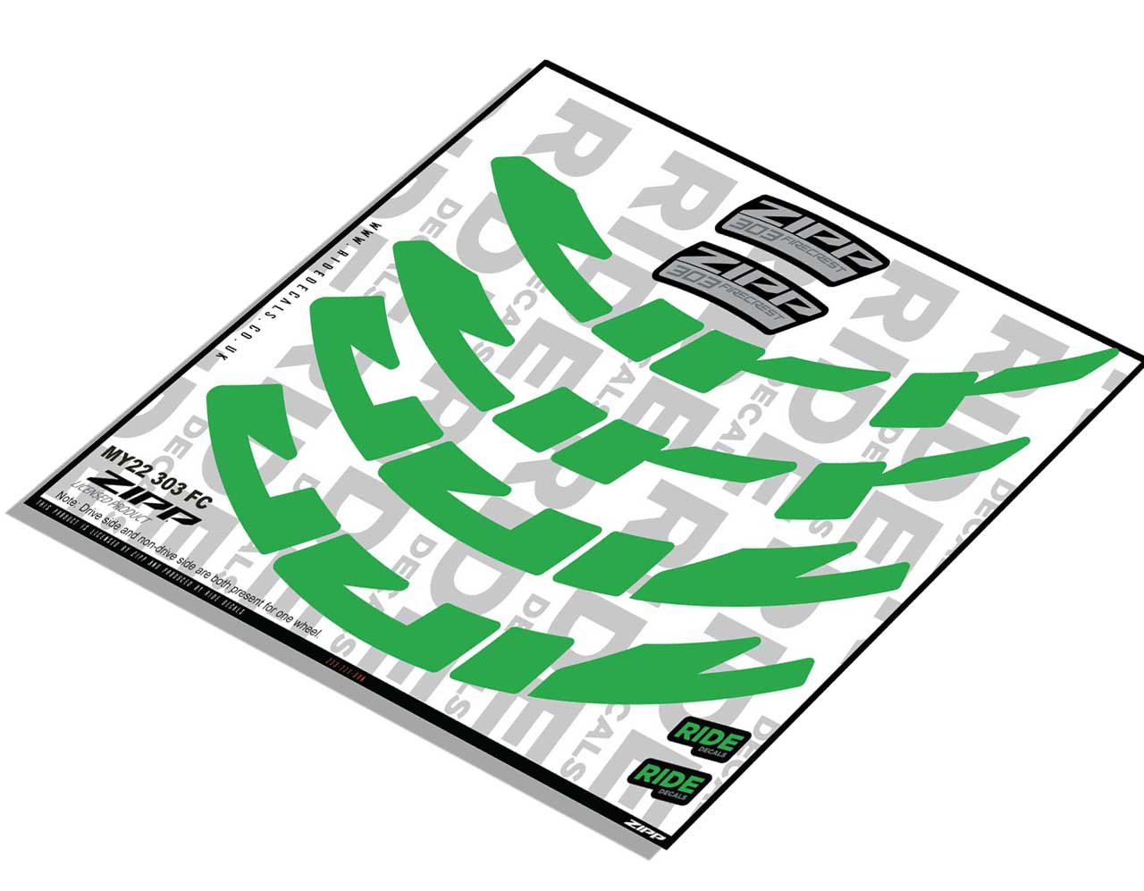 Zipp 303 Firecrest Rim Decals- Green- ride decals