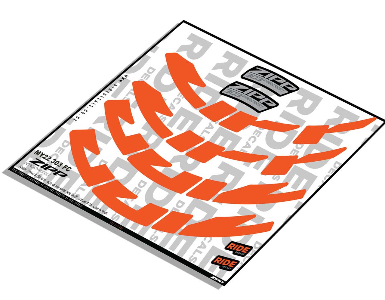 Zipp 303 Firecrest Rim Decals- Orange- ride decals