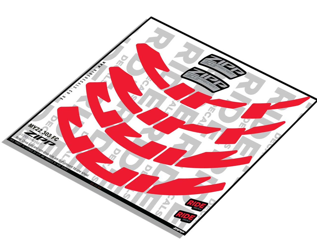 Zipp 303 Firecrest Rim Decals- Red- ride decals
