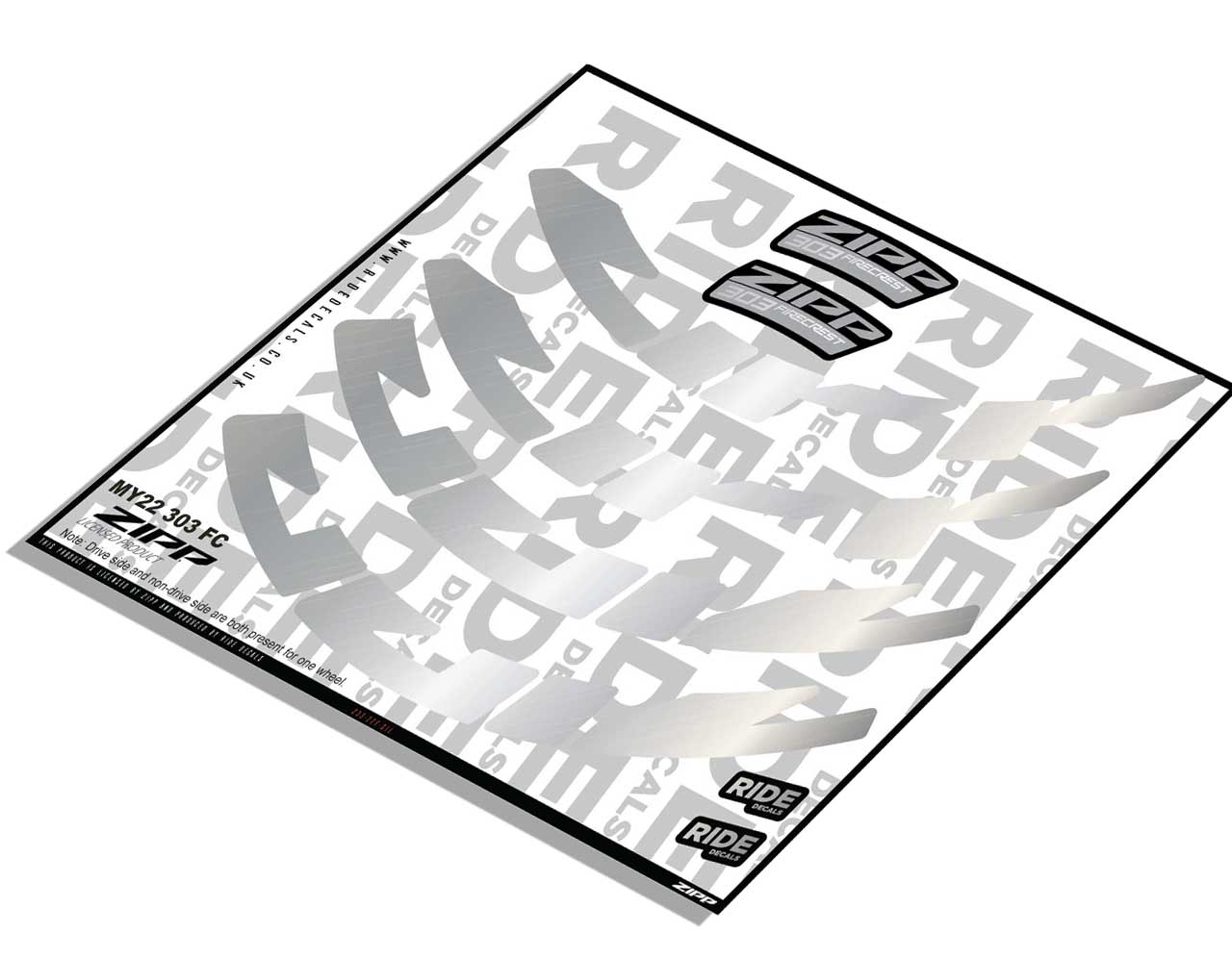 Zipp 303 Firecrest Rim Decals- Silver- ride decals