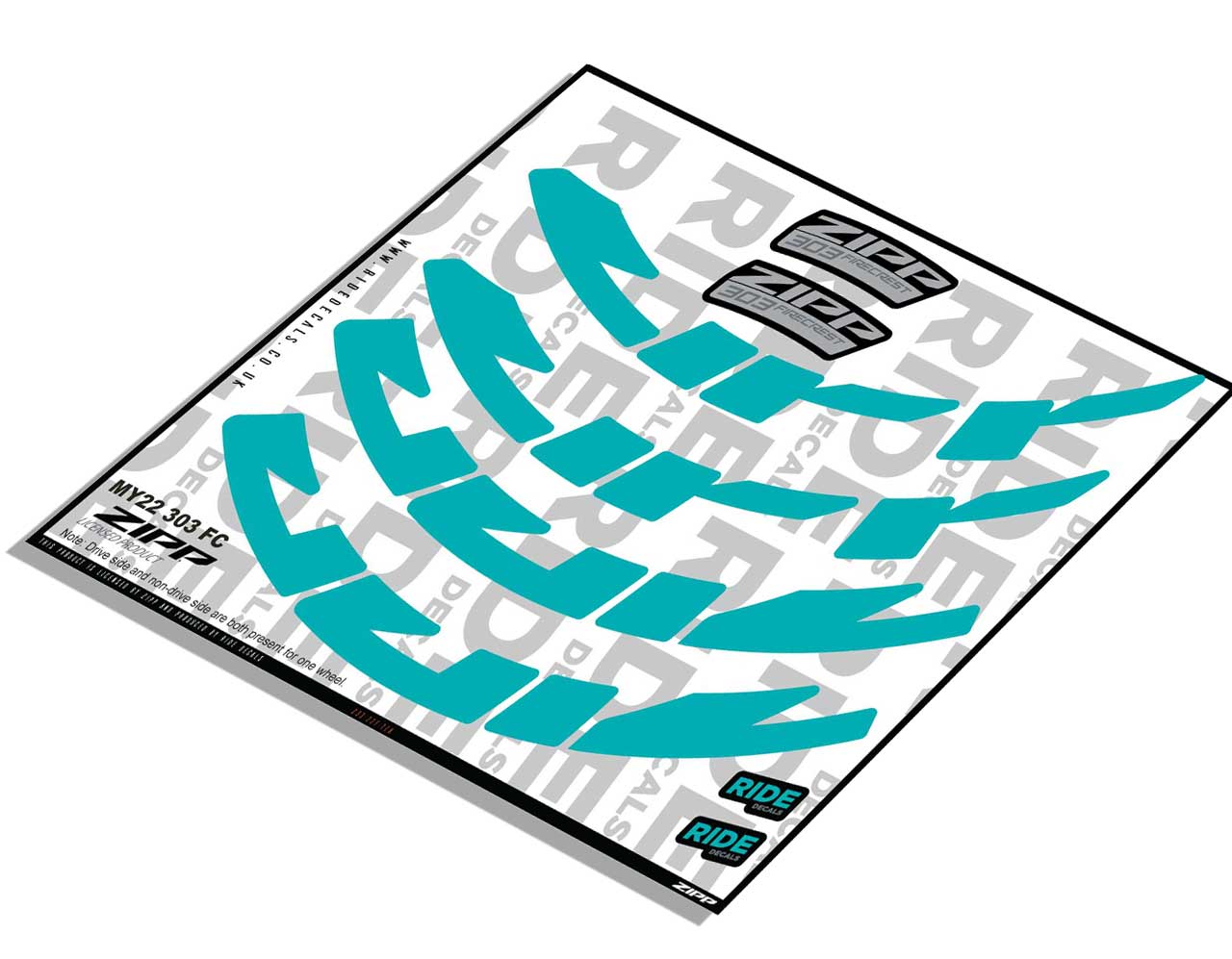 Zipp 303 Firecrest Rim Decals- Teal- ride decals