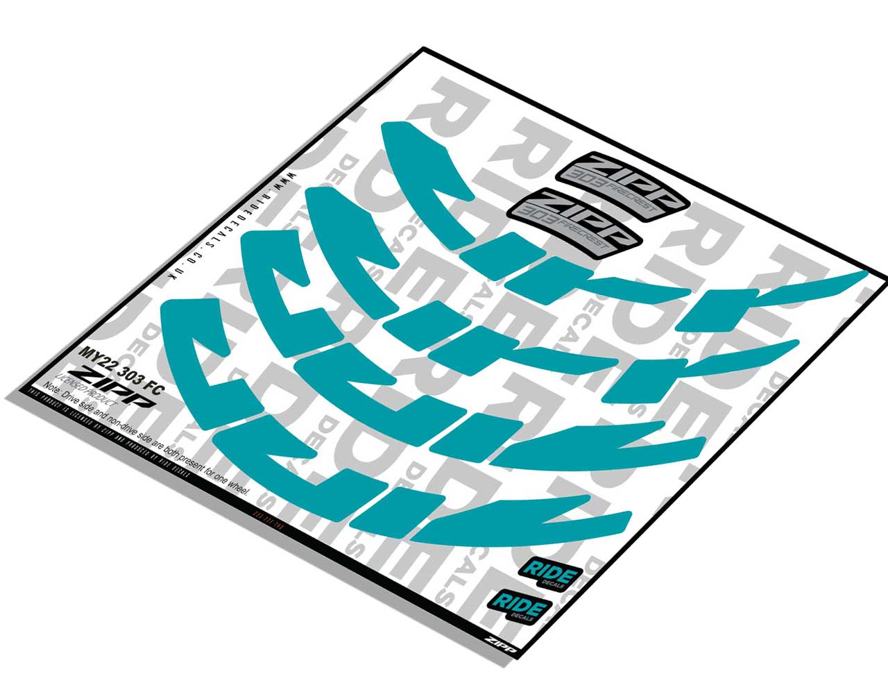 Zipp 303 Firecrest Rim Decals- Turq- ride decals