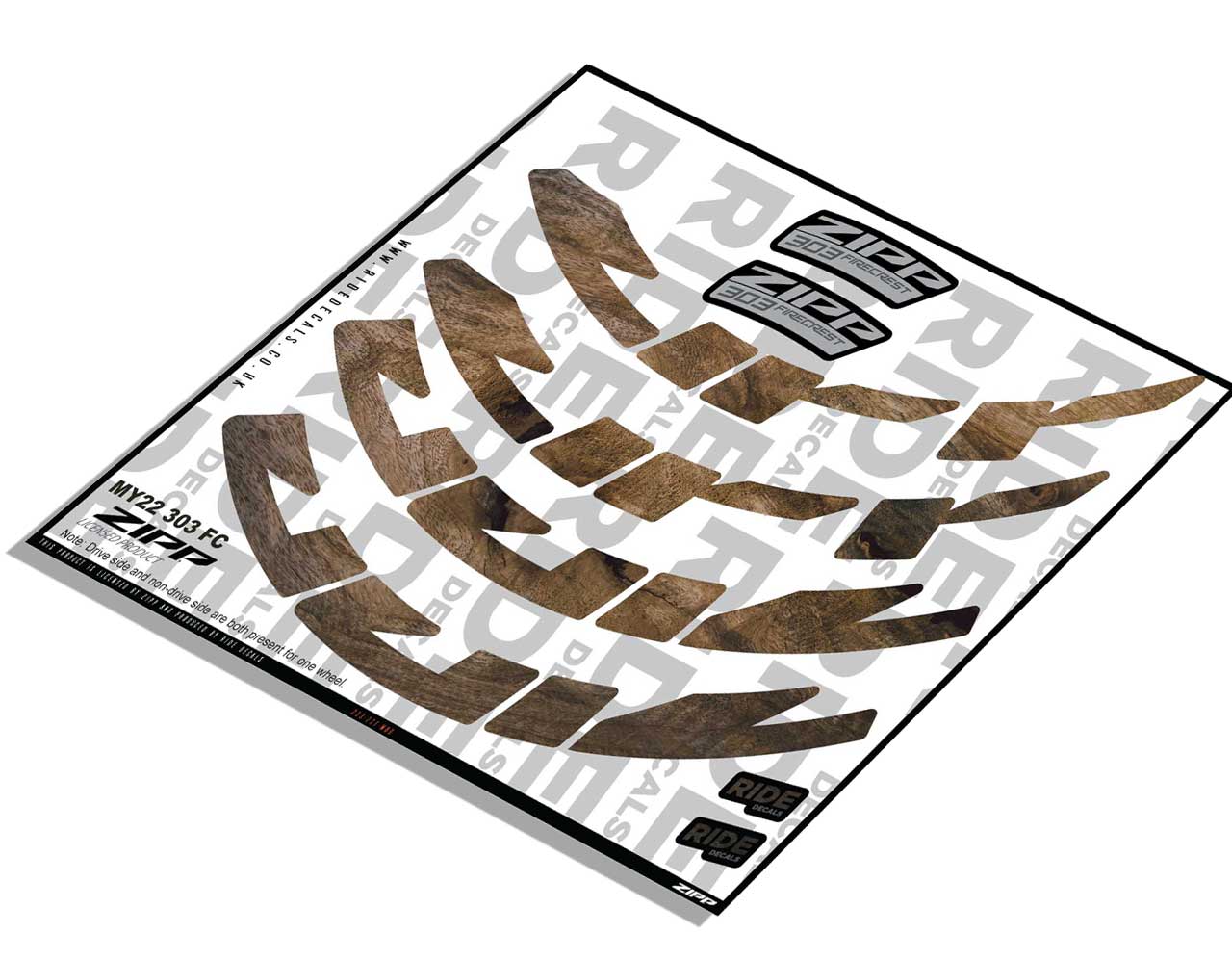 Zipp 303 Firecrest Rim Decals- Woodgrain- ride decals