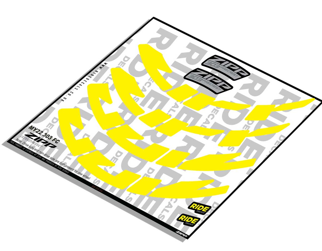 Zipp 303 Firecrest Rim Decals- Yellow- ride decals