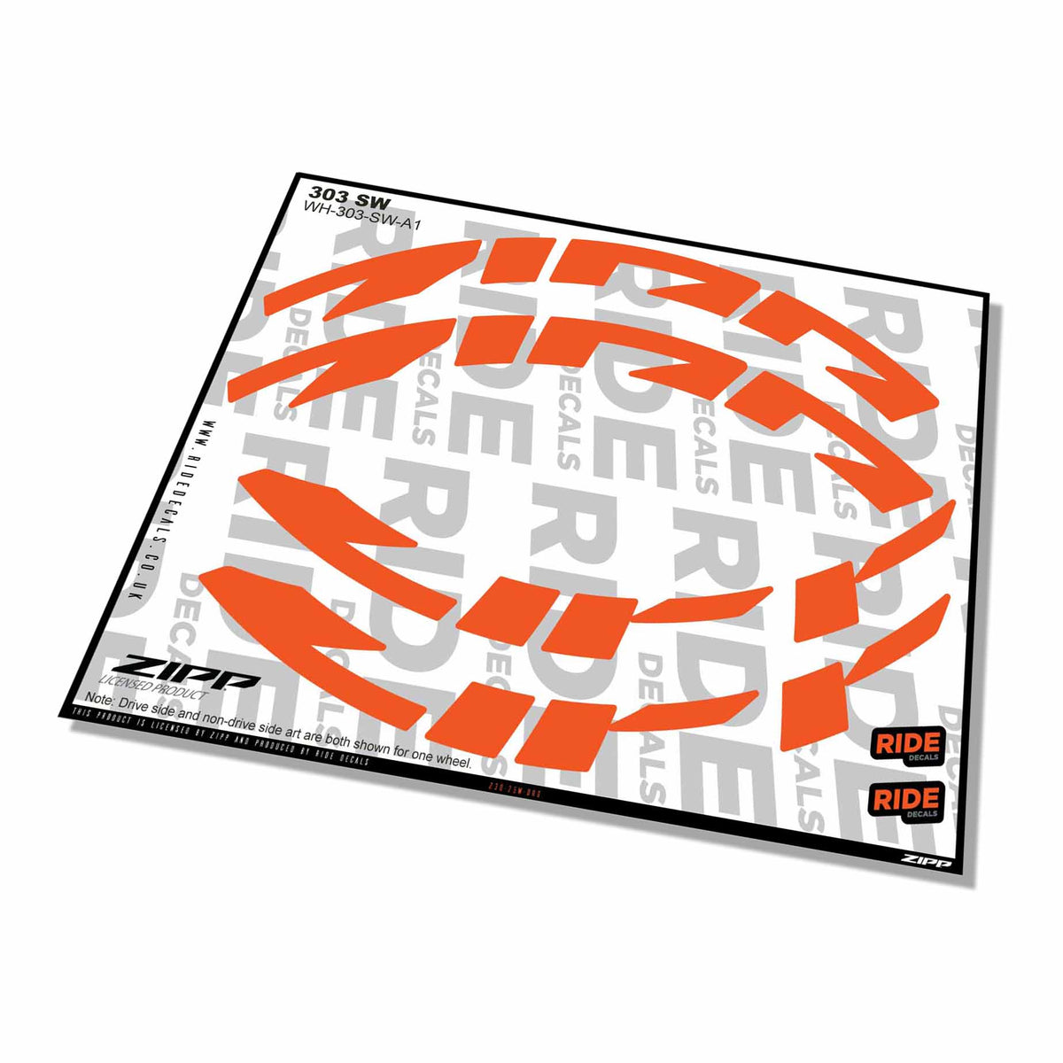 Zipp 303 SW Rim Decals- Orange- ride decals