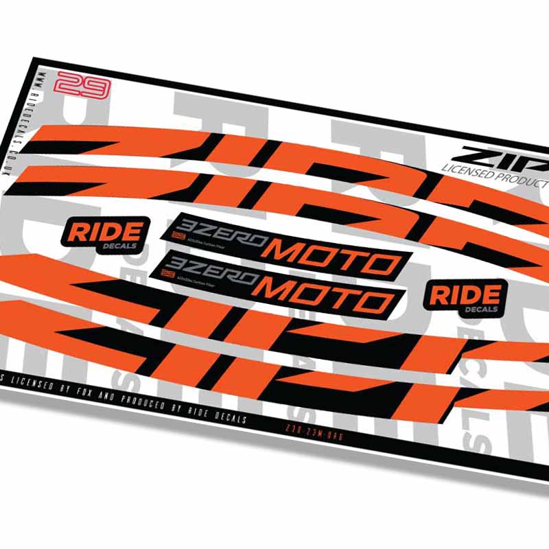 Zipp Sticker Rim Zipp 3Zero Moto 29 Rim Decals Orange - Ride Decals /Licensed by Zipp