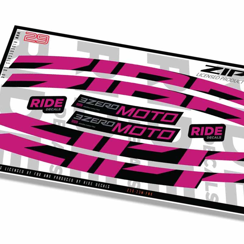 Zipp 3Zero Moto 29 Rim Decals- Pink- ride decals