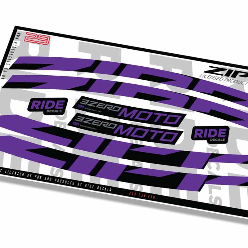 Zip Rim Sticker Zipp 3Zero Moto 29 Rim Decals Purple - Ride Decals /Licensed by Zipp