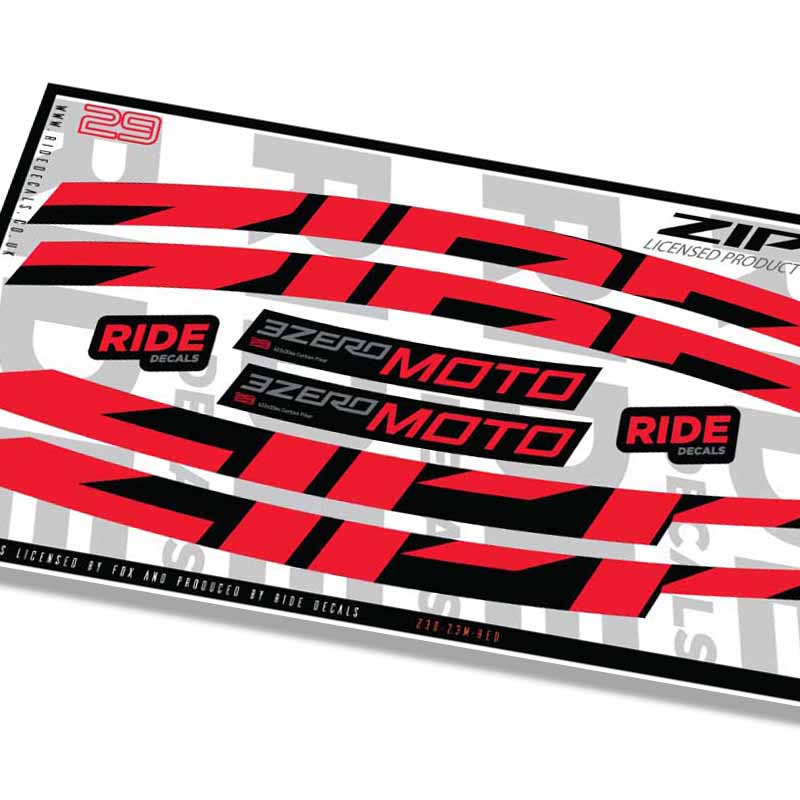 Zipp 3Zero Moto 29 Rim Decals- Red- ride decals