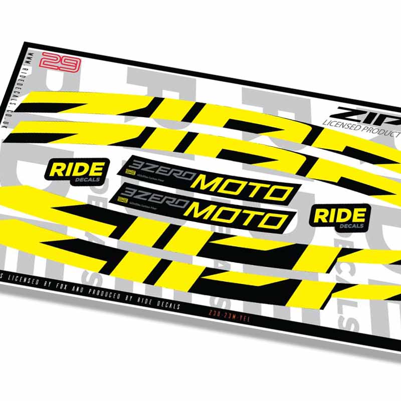 Zipp Sticker Rim Zipp 3Zero Moto 29 Rim Decals Yellow - Ride Decals /Licensed by Zipp