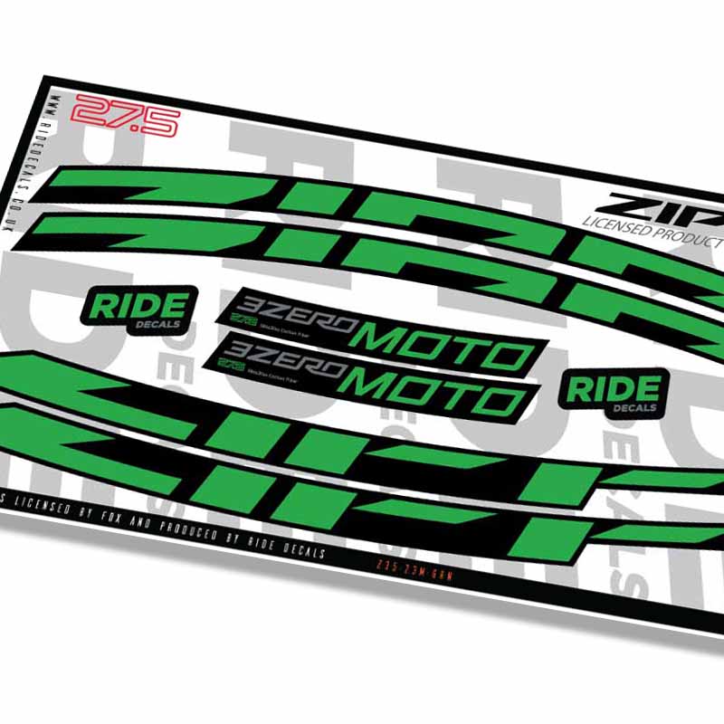 Zipp 3zero Moto 27.5 Rim Decals- Green- ride decals