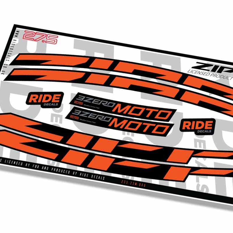 Zip Rim Sticker Zipp 3zero Moto 27.5 Rim Decals Orange - Ride Decals /Licensed by Zipp
