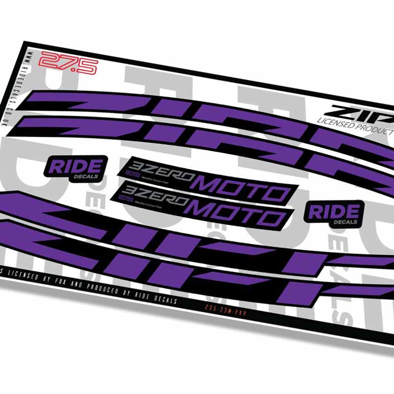 Zipp 3zero Moto 27.5 Rim Decals- Purple- ride decals