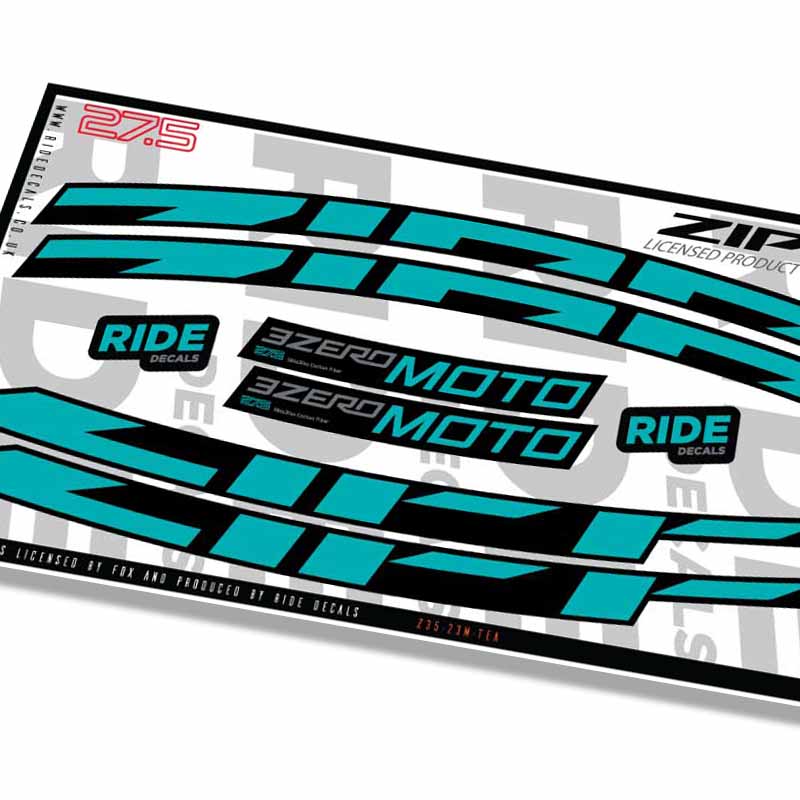 Zipp 3zero Moto 27.5 Rim Decals- Teal- ride decals