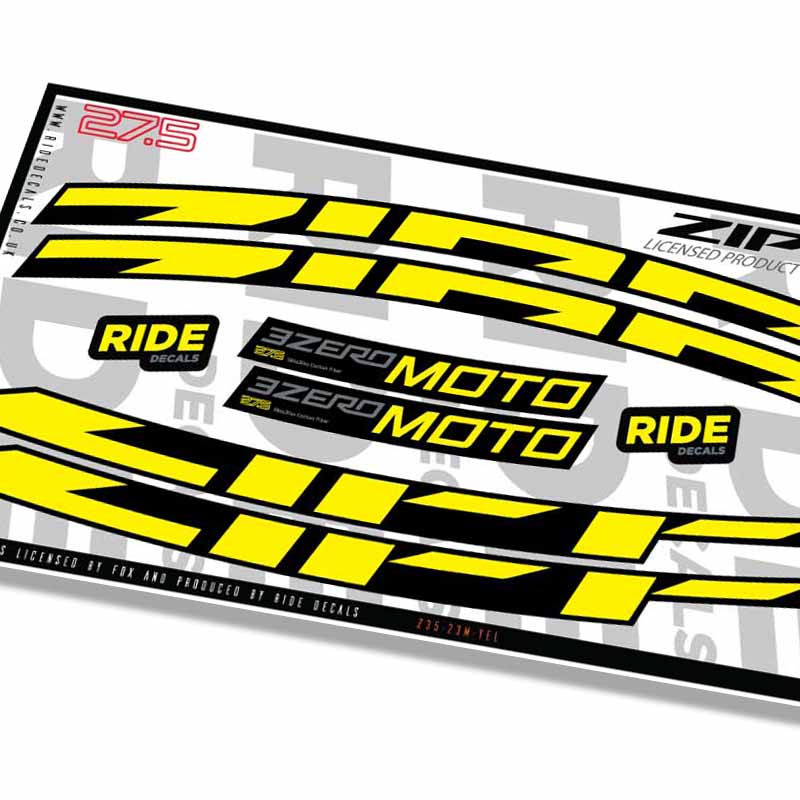 Zipp 3zero Moto 27.5 Rim Decals- Yellow- ride decals