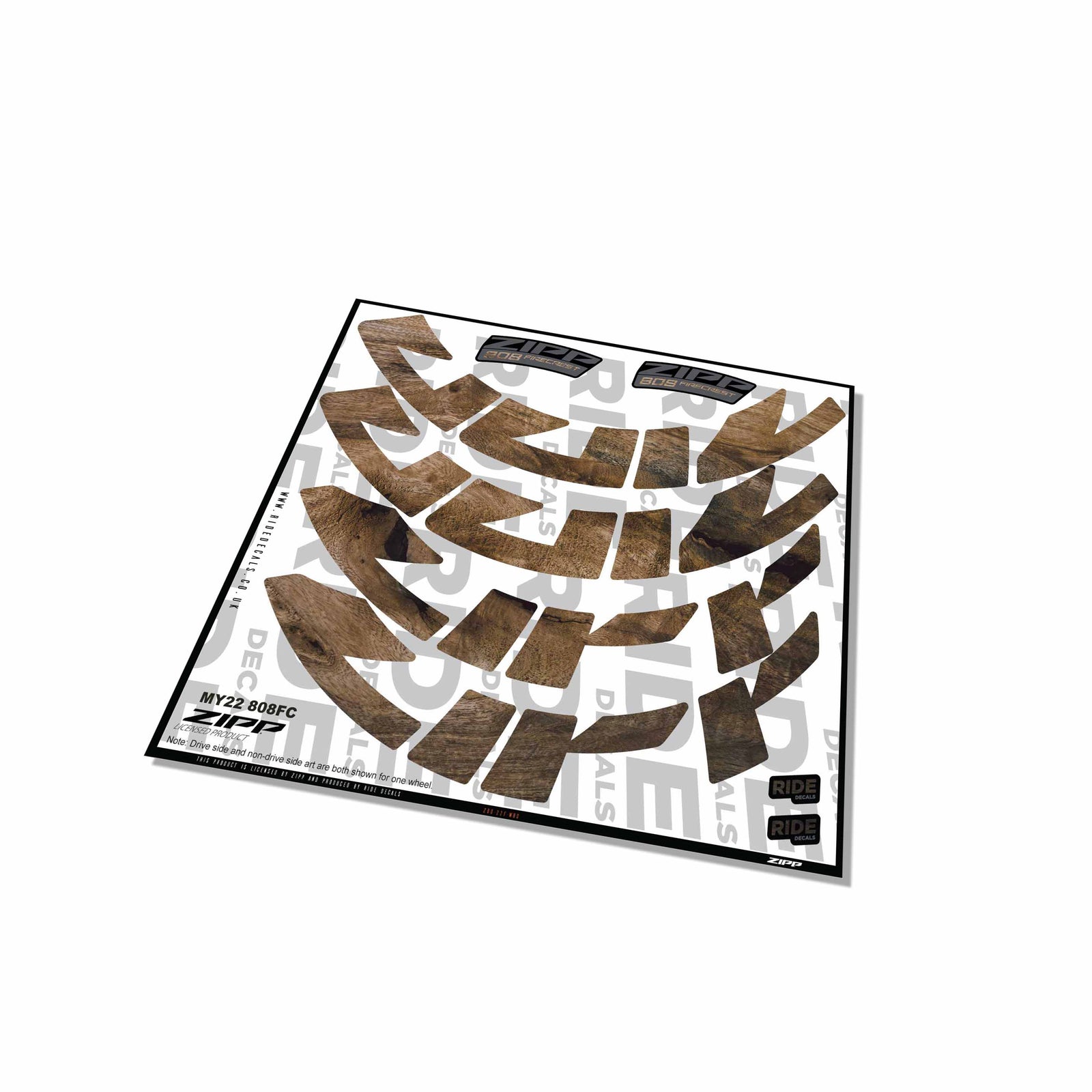 Zipp 808 Firecrest Rim Decals- Woodgrain- ride decals