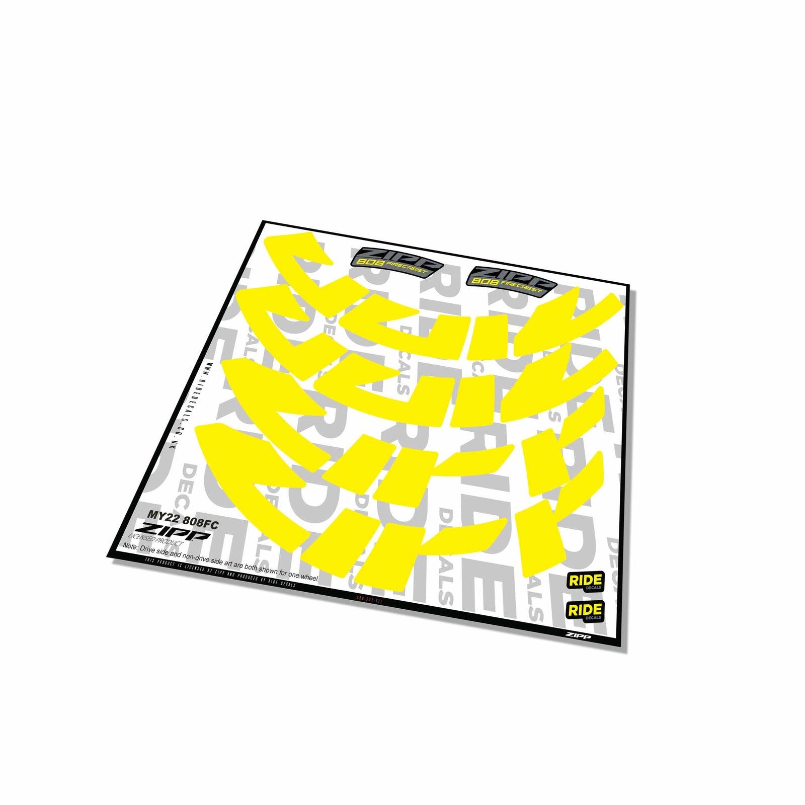Zipp 808 Firecrest Rim Decals- Yellow- ride decals