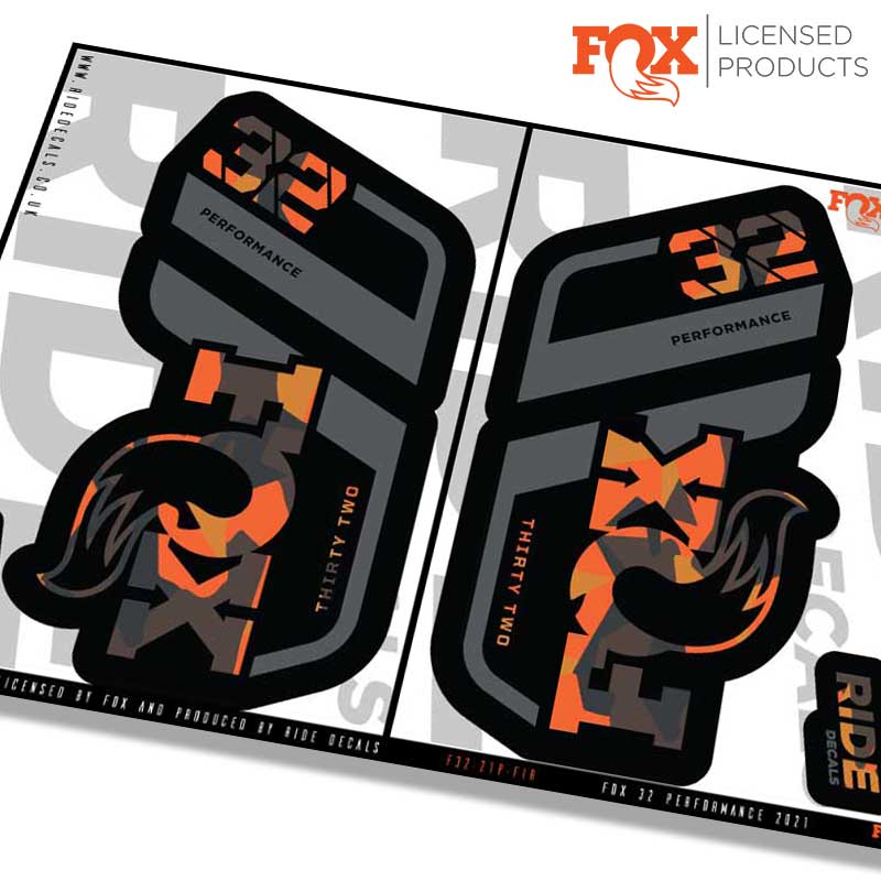 Fox 32 performance fork decals- Fire Camo- ride decals