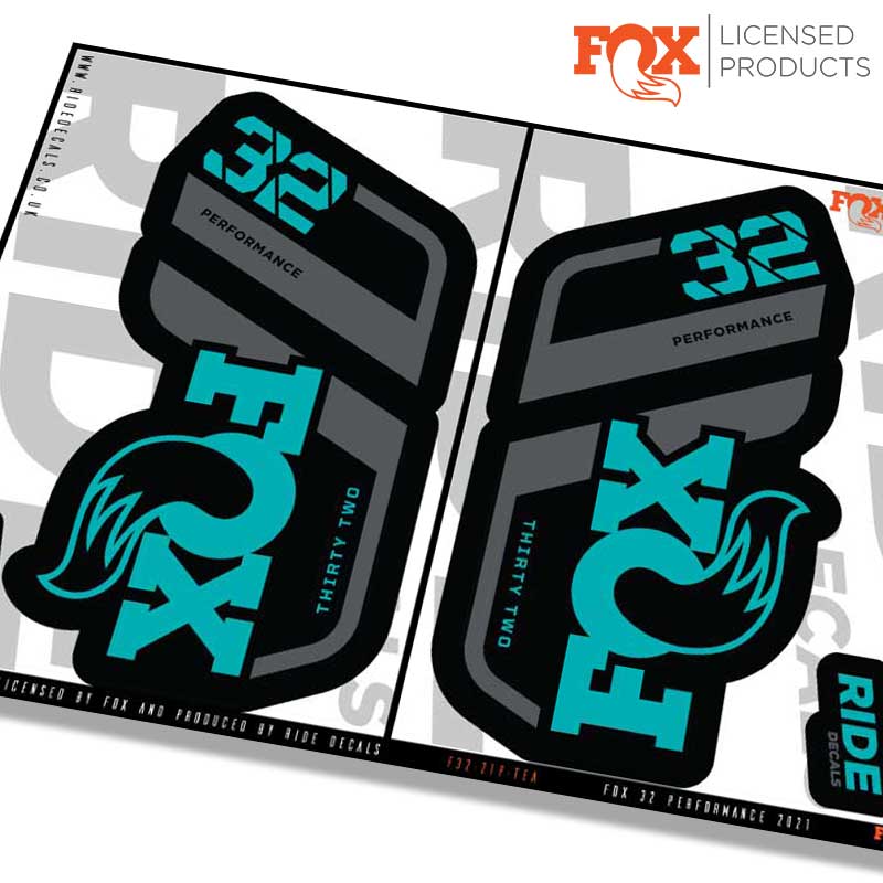 Fox 32 performance fork Stickers- teal- ride decals