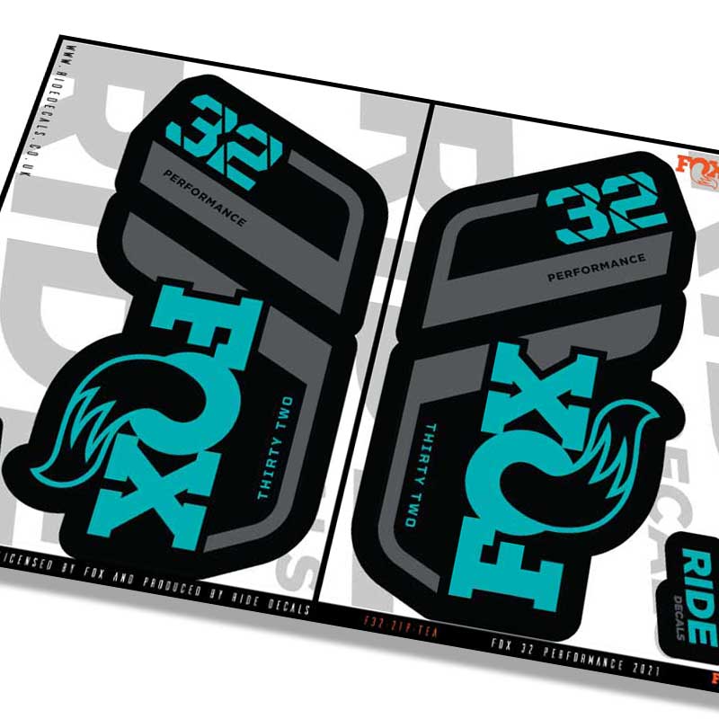 Fox 32 performance fork decals- teal- ride decals