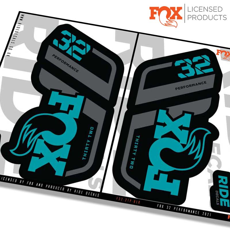 Fox 32 performance fork decals- turq- ride decals