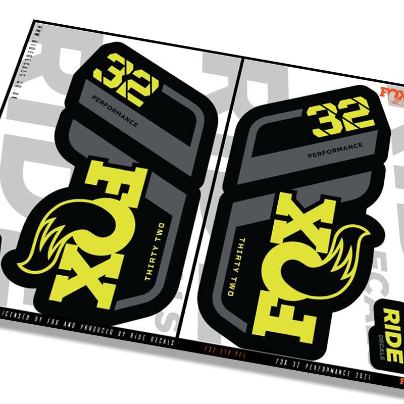 Fox 32 performance fork decals- yellow- ride decals