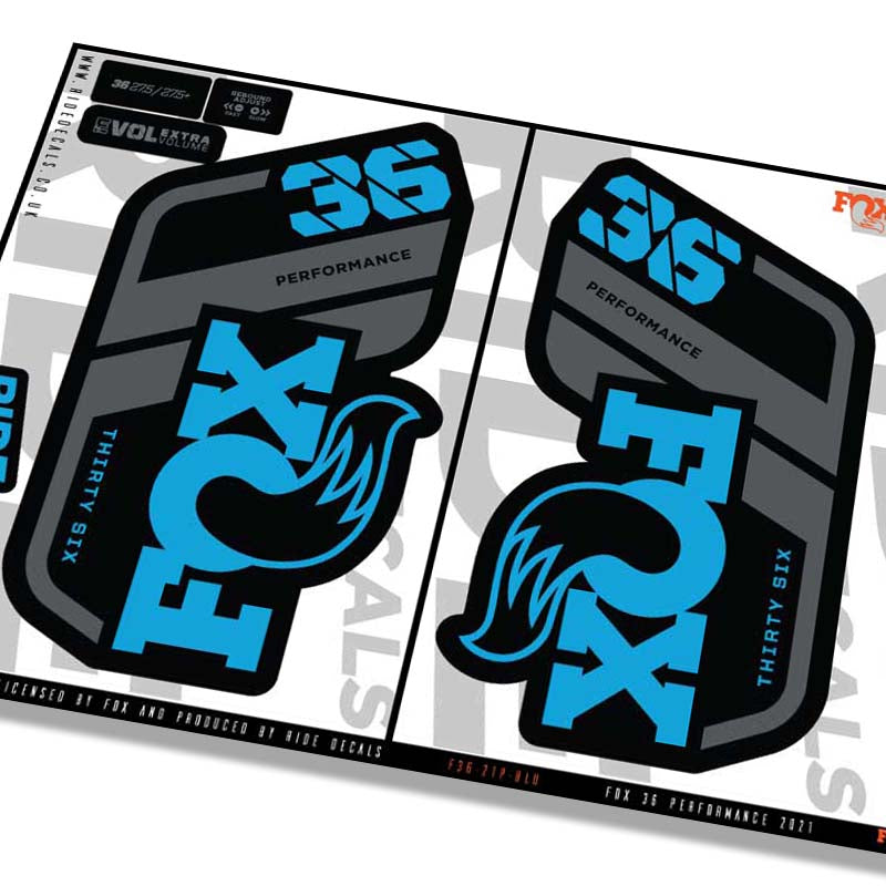 Fox 36 performance fork Stickers- blue- ride decals
