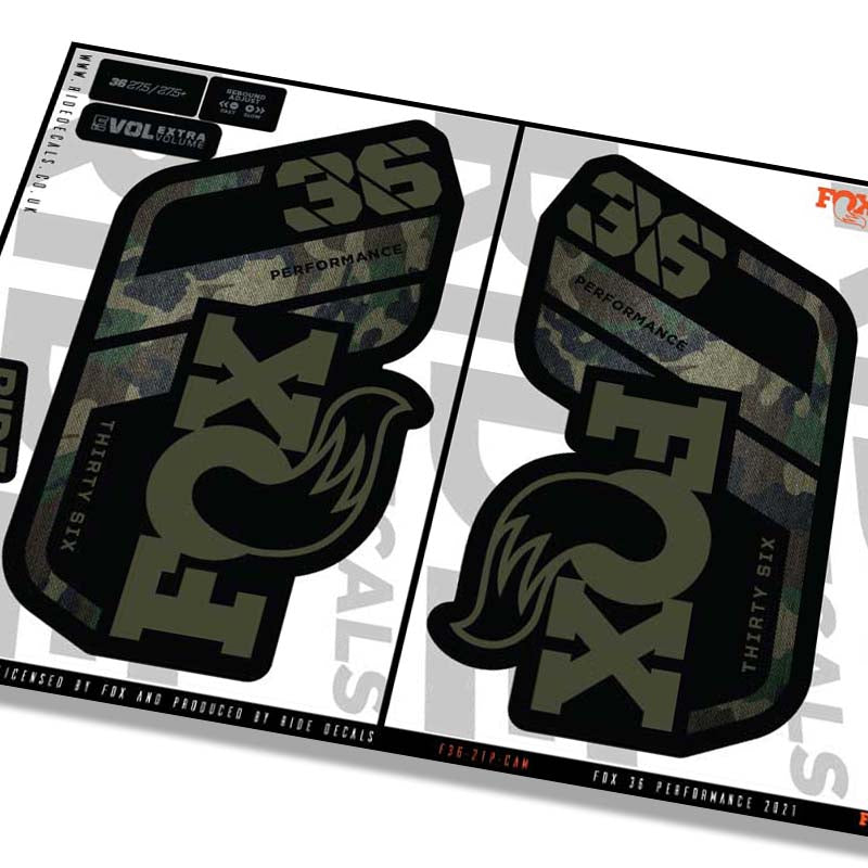 Fox 36 performance fork Stickers- camo- ride decals