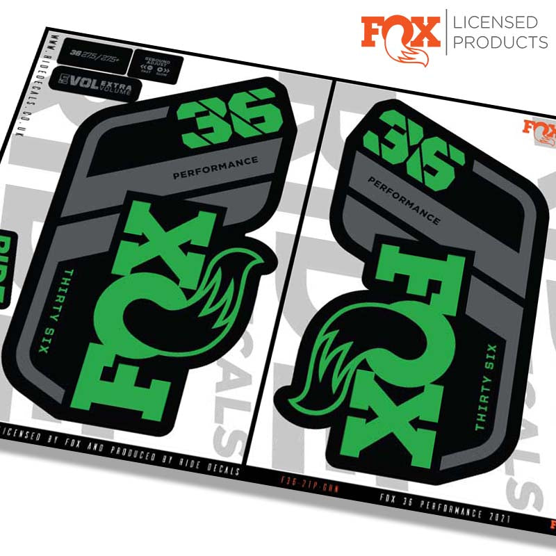 Fox 36 performance fork Stickers- green- ride decals