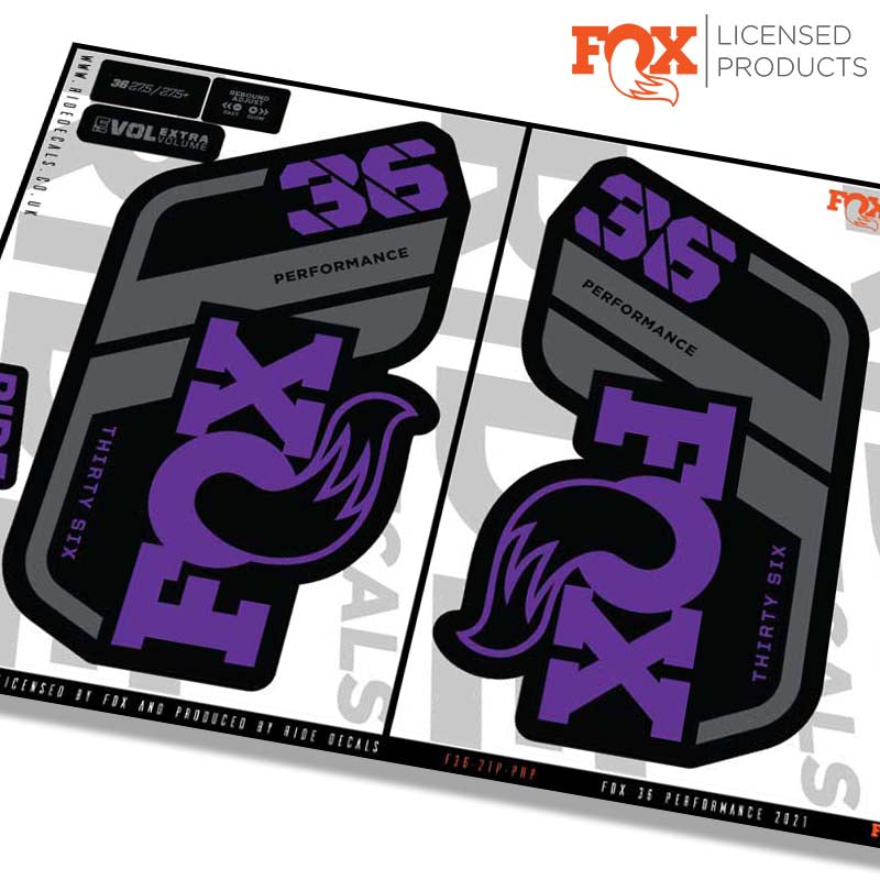 Fox 36 Performance Fork Decals Purple - Ride Decals /Licensed by Fox