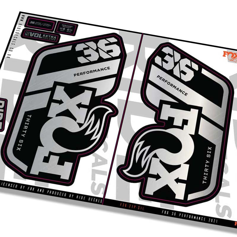 Fox 36 Performance 2021 Fork Decals - Metallic Silver- Licensed by Fox