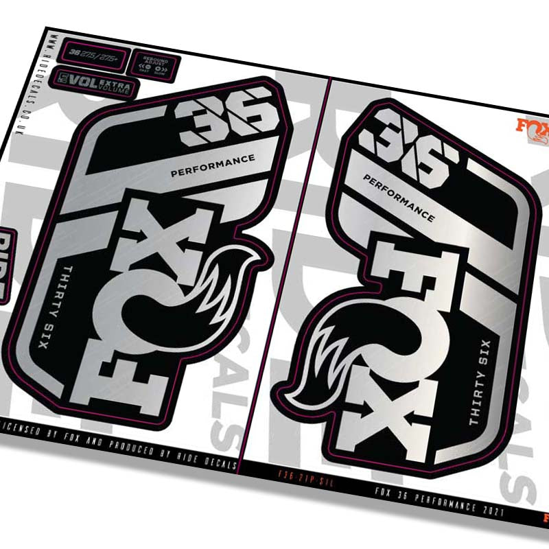 Fox 36 Performance Fork Decals Metallic Silver Ride Decals Licensed Fox 36 performance fork decals metallic silver ride decals licensed
