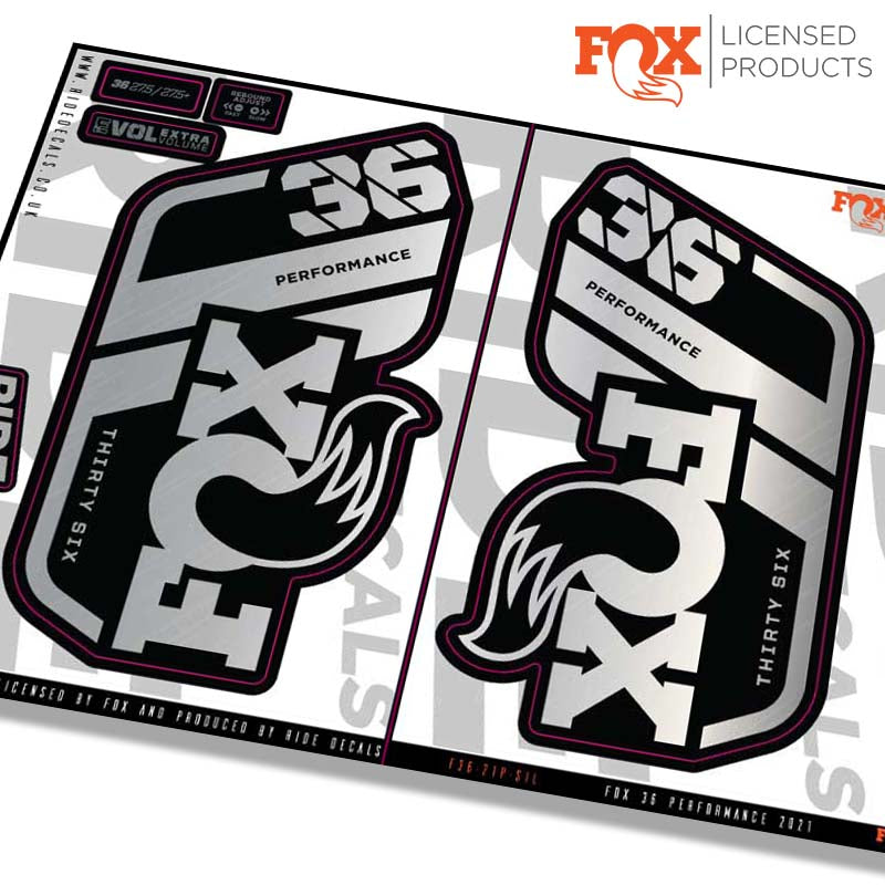 Fox 36 performance fork decals- silver- ride decals