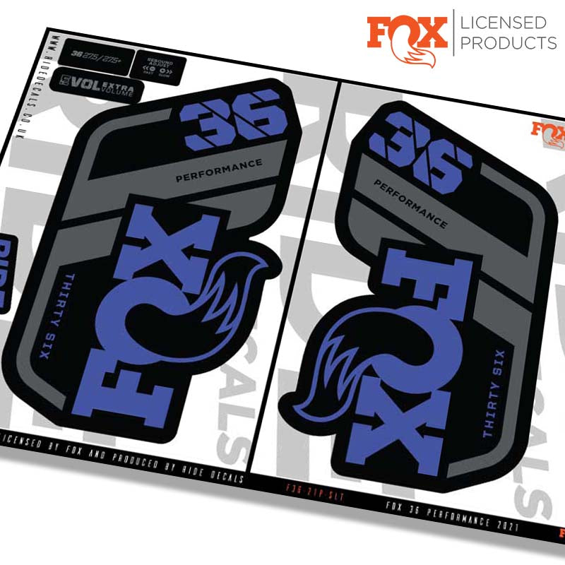 Fox 36 performance fork Stickers- slate blue- ride decals