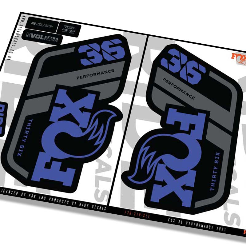Fox 36 performance fork Stickers- slate blue- ride decals