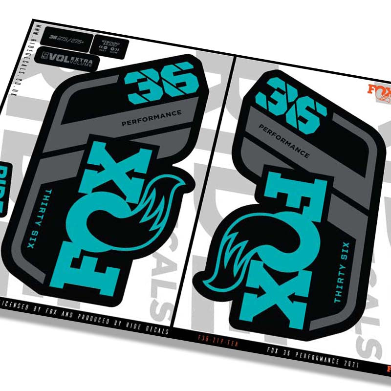 Fox 36 performance fork Stickers- teal- ride decals