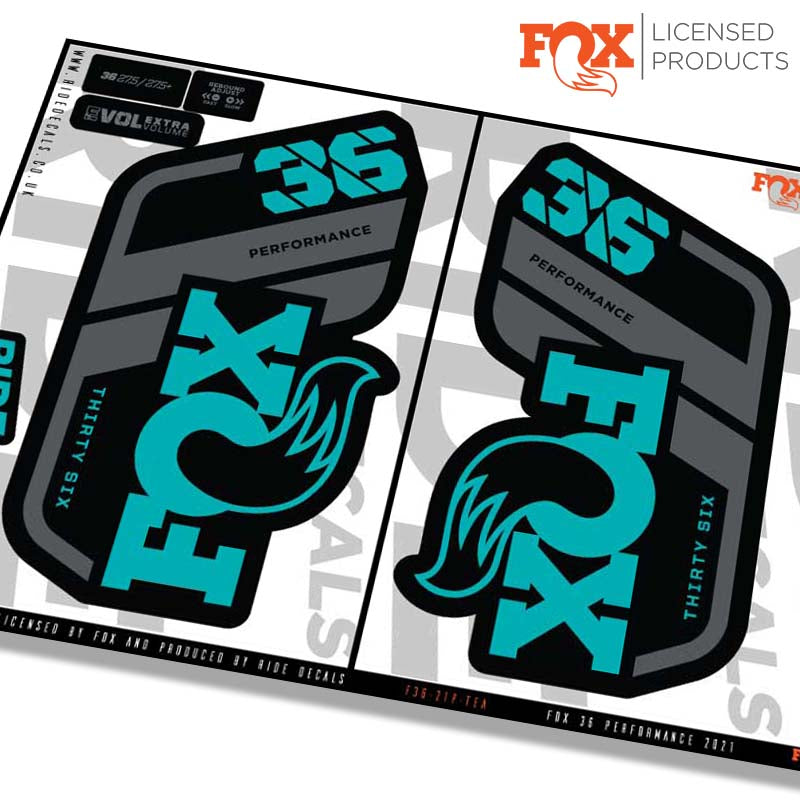 Fox 36 performance fork decals- teal- ride decals