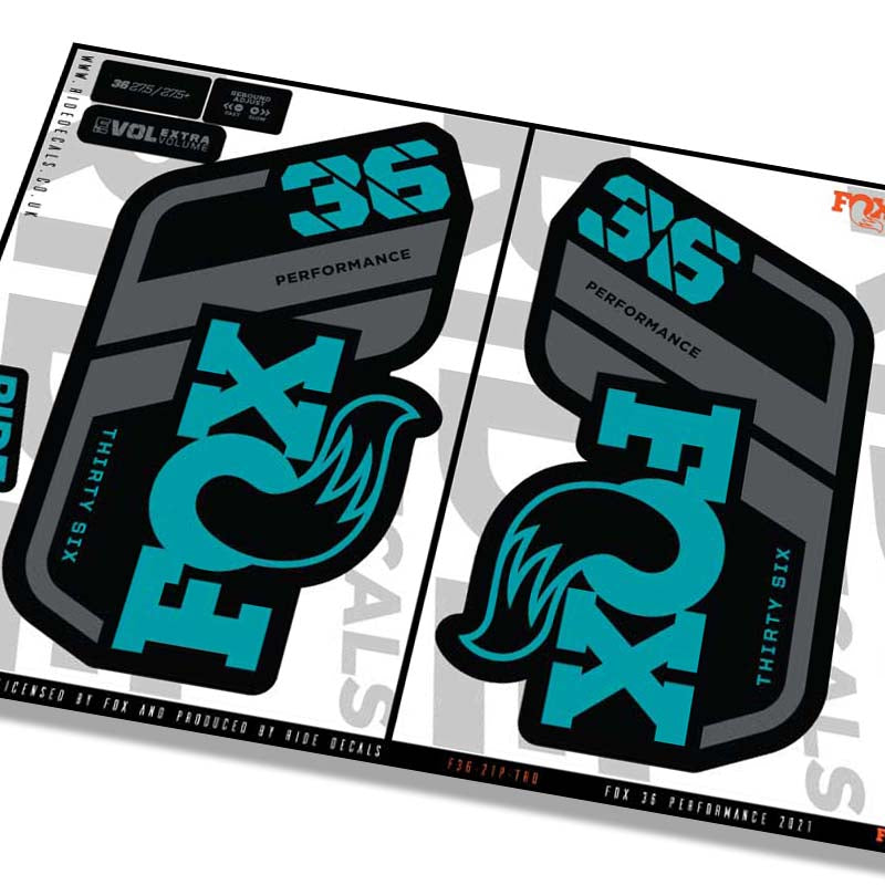 Fox 36 performance fork Stickers- turq- ride decals
