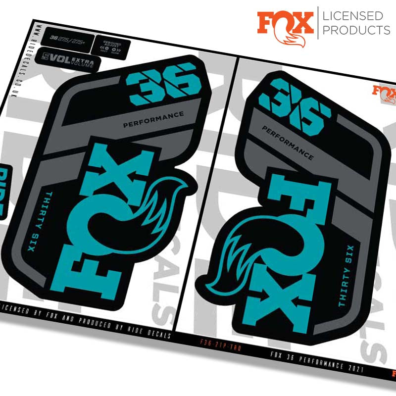 Fox 36 performance fork Stickers- turq- ride decals