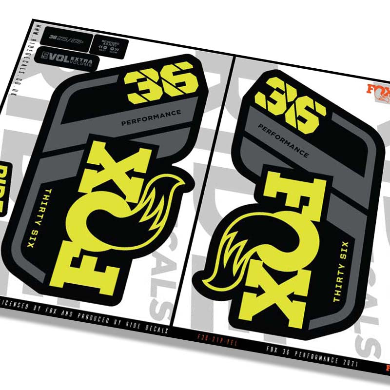 Fox 36 Performance 2021 Fork Decals - Yellow- Licensed by Fox