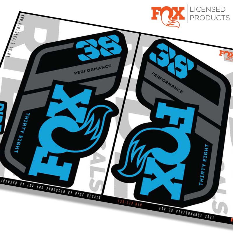 Fox 38 performance fork Stickers- blue- ride decals