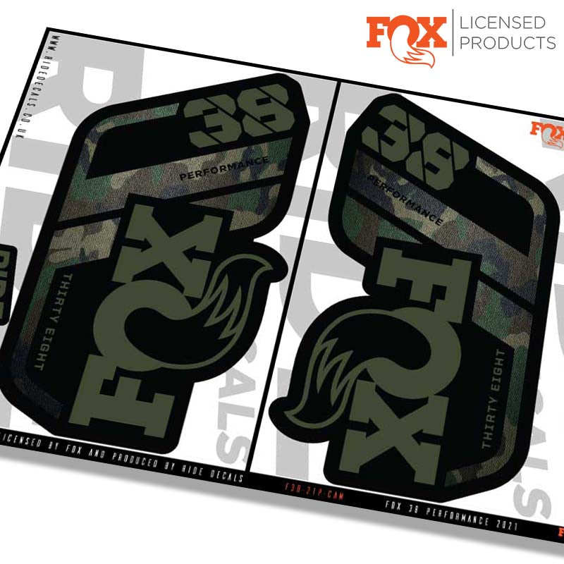 Fox 38 performance fork Stickers- camo- ride decals