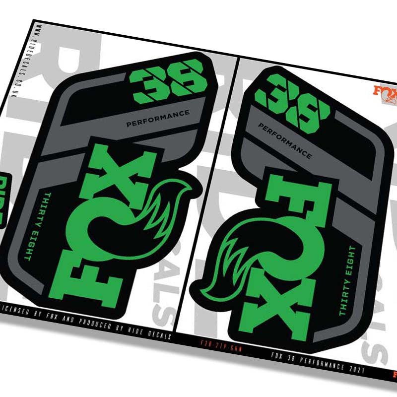 Fox 38 performance fork decals- green- ride decals