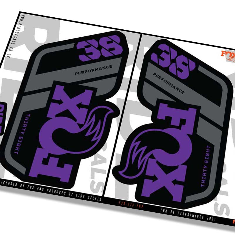 Fox 38 performance fork decals- purple- ride decals