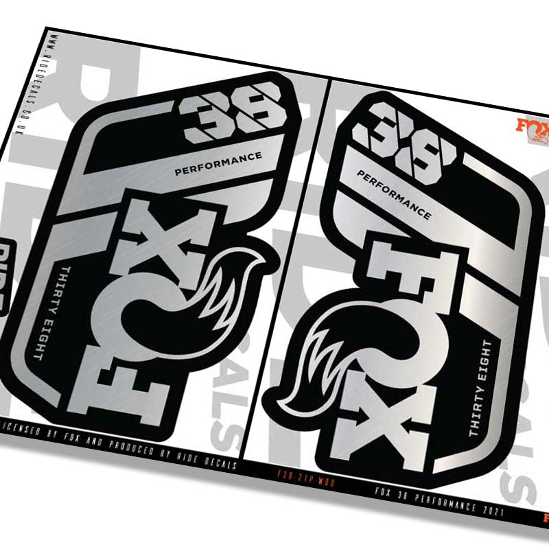 Fox 38 performance fork decals- silver- ride decals