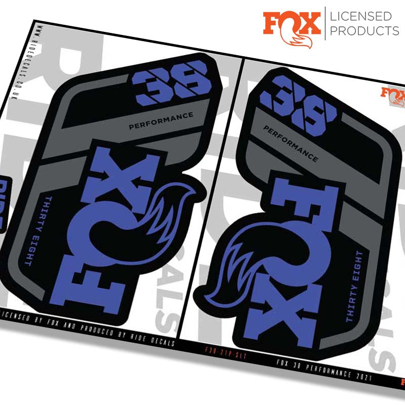 Fox 38 performance fork Stickers- slate blue- ride decals